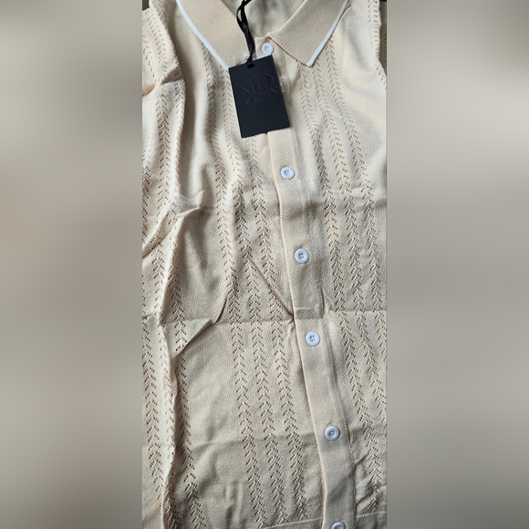 Grace Karin Beige Short Sleeve Men's Shirt #1182 - Picture 3 of 9